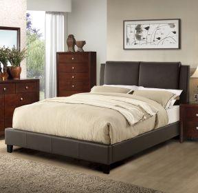 California King Size Bed 1pc Bed Set Brown Faux Leather Upholstered Two-Panel Bed Frame Headboard Bedroom Furniture